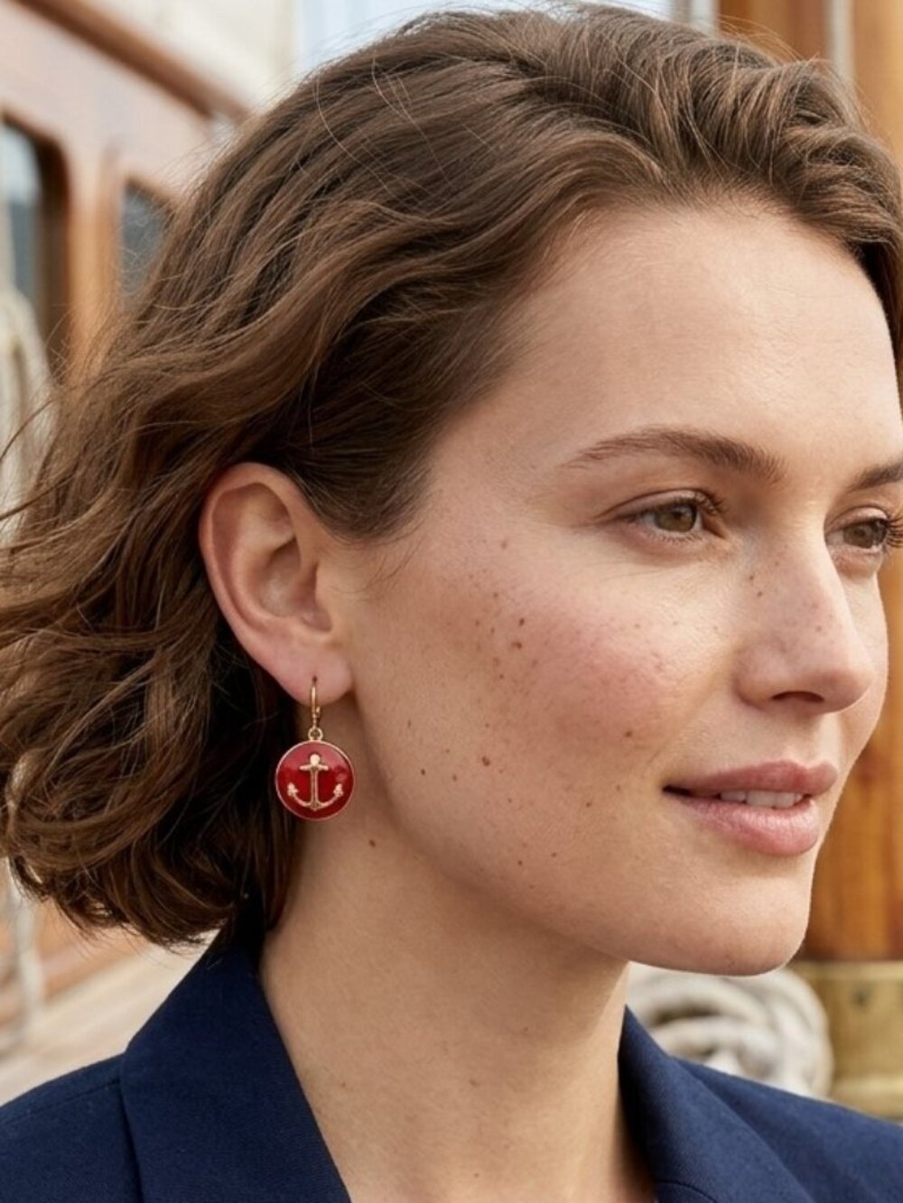 Red Anchor Pierced Earrings